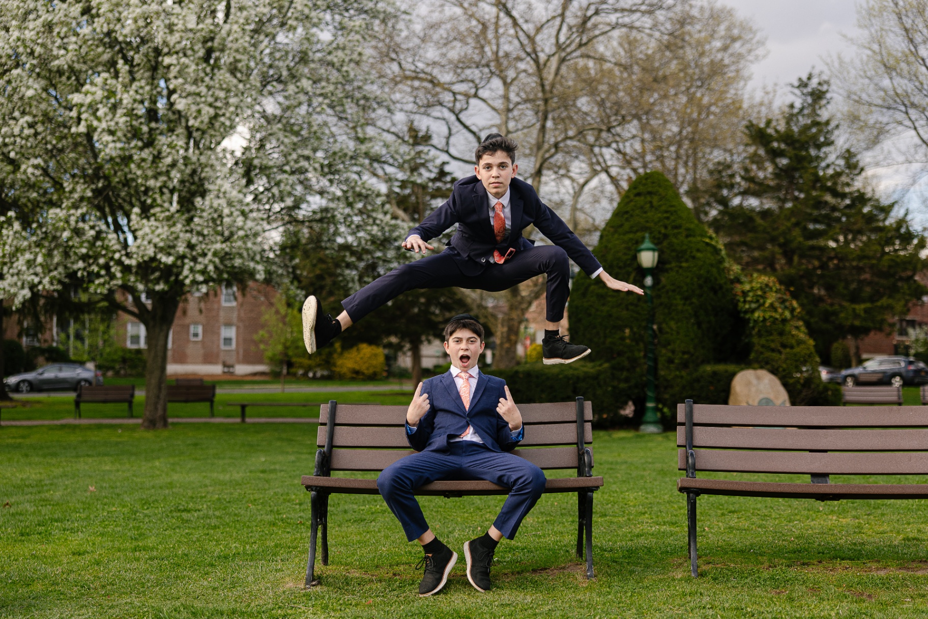 Breakdancing Bros mid-air freeze in perfect sync